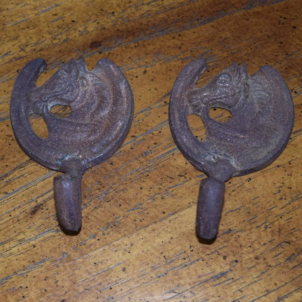 2 Vtg Horse Head Cast Iron Metal Hook Towel Coat Key Hanger Western Wall Hanging